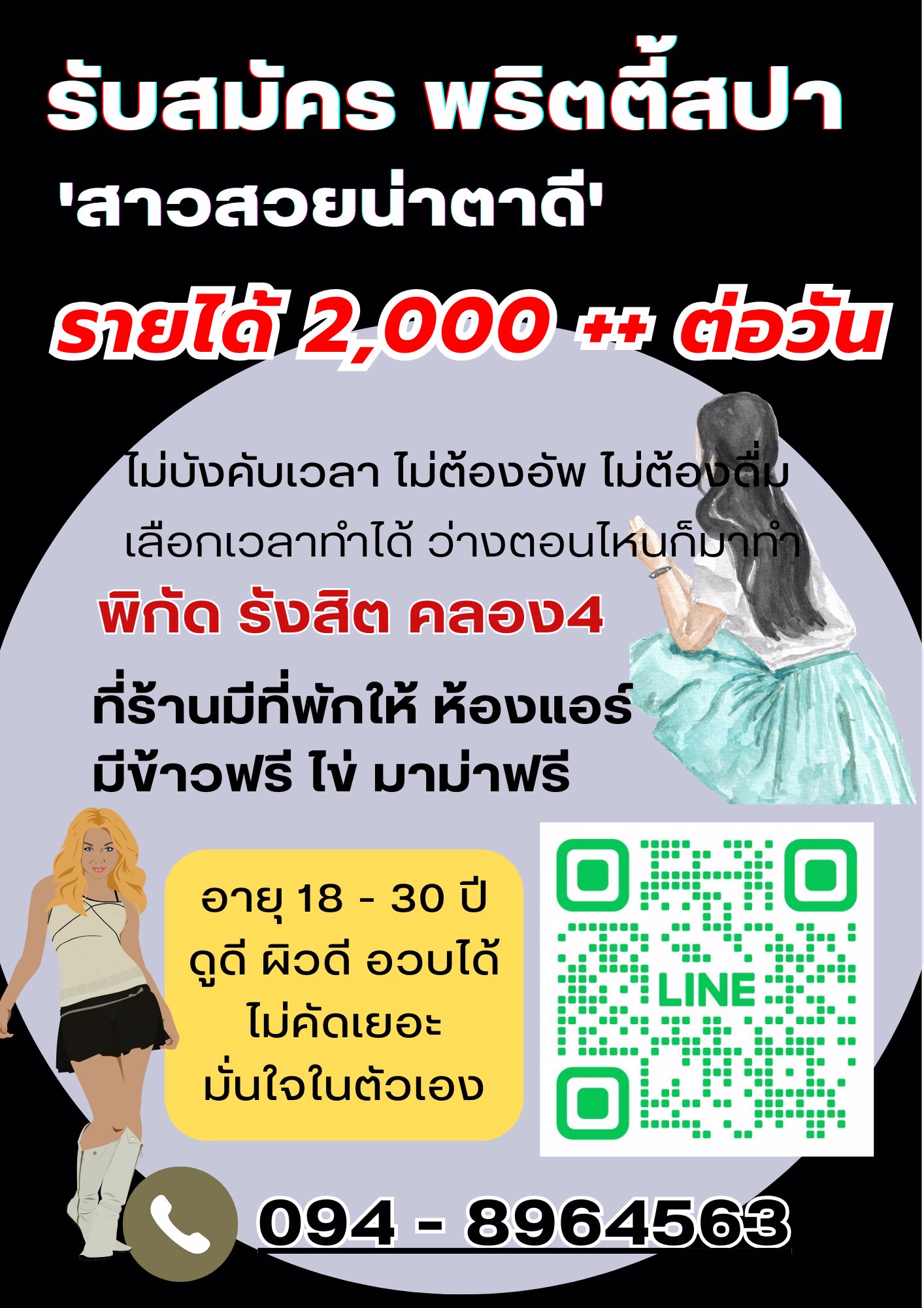 พริตตี้สปา ย่านรังสิตคลอง4 ลำลูกกา  บ้านอยู่ไกลฟรีที่พัก wifi น้ำ ไฟ ห้องแอร์ 