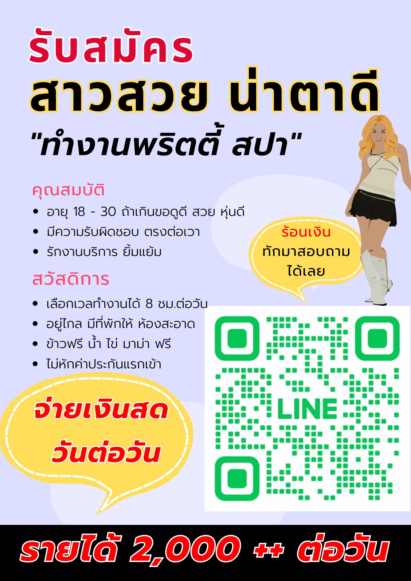 รับประกันรายได้ 3000 +++ ต่อวันแน่นอน ไม่ต้องกลัวตกงาน ได้งานทุกคนแน่นอน พี่ๆที่ดูแลมืออาชีพ **คลอง 4 รังสิต**